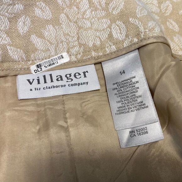 Villager Liz Claiborne Linen Skirt 14 Floral Jacquard Pencil Lined Cottage Class - Picture 5 of 9